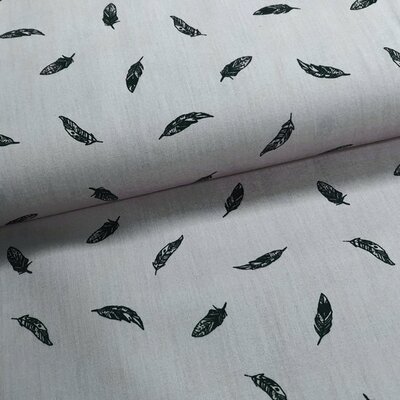 blauw (licht vintage) zwart veertjes poplin katoen (op=op)