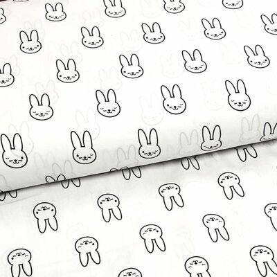 wit zwart konijntje poplin katoen (op=op)