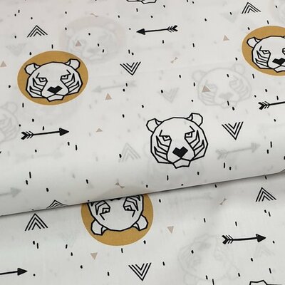 wit zwart mosterd/oker kiezel STOER tijger pijlen poplin katoen