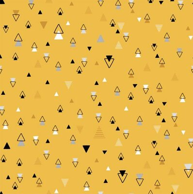 geel (oker) wit zwart grijs tipi triangels katoen (op=op)