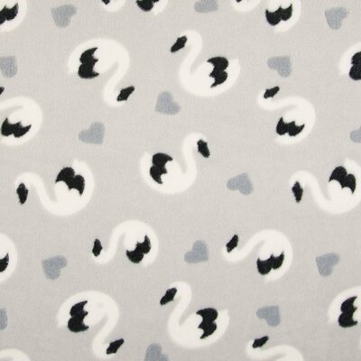 grey and black swan and hearts cuddle fleece