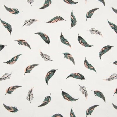 wit poeder roze, grijs & groen veer - Yuma poplin katoen