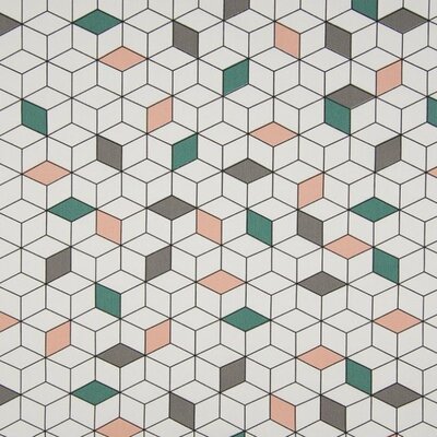 wit poeder roze, grijs & groen geo kubus - Yuma poplin katoen (op=op) V