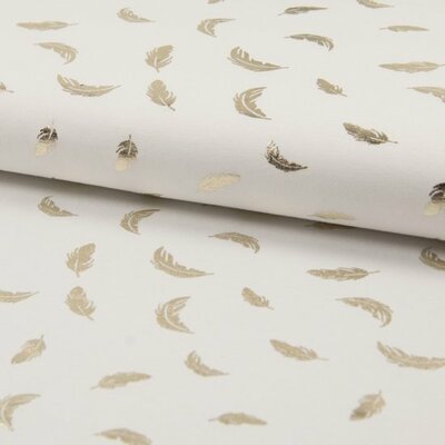wit mat gouden veertjes - glitter poplin katoen