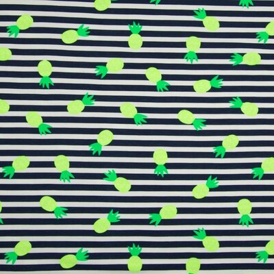 nog 1,3m - neon wit donker blauw strepen ananas - tricot (op=op)