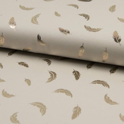 beige (kiezel) mat gouden veertjes -  glitter tricot (op=op)