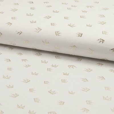 wit mat gouden kroontjes -  glitter tricot