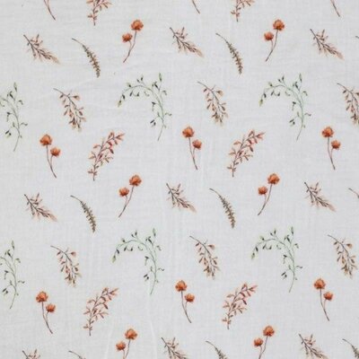 wit (off white) cognac groen strobloempjes blaadjes en planten digitaal HYDROFIEL (op=op)