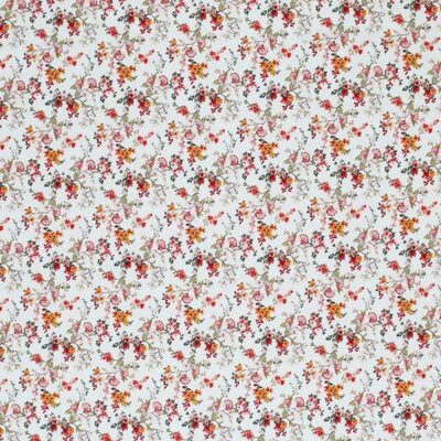 wit (off white) oranje groen rood roze kleine bloemetjes digitaal poplin katoen