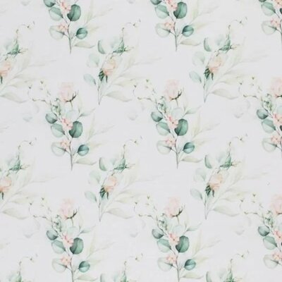 off white green pink eucalyptus leaves roses digital jersey