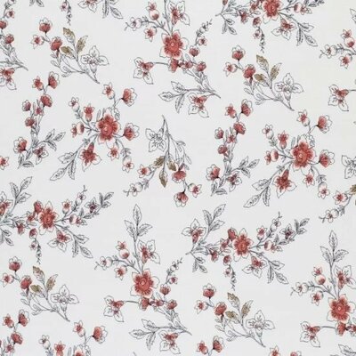 wit (natural) roze-terracotta hand getekende bloemen - digitaal tricot