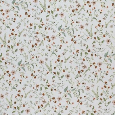 wit (off white) roze groen cognac 1000 bloemetjes - digitaal fijne katoenen Baby rib tricot SOFT