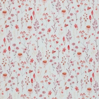 wit (off white) oud roze, mauve, koraal, rood Lente bloemen - digitaal fijne katoenen Baby rib tricot SOFT
