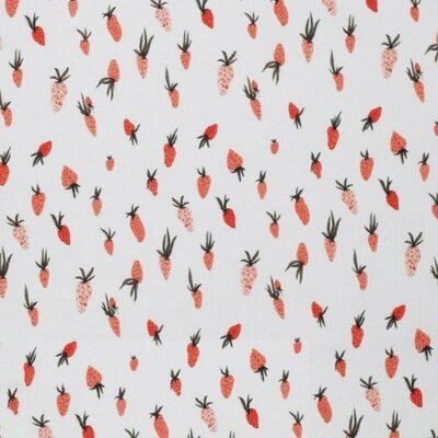 wit (off white) rood, peach, groen Fruity aardbei - digitaal fijne katoenen Baby rib tricot SOFT (op=op)