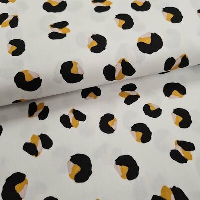 wit mosterd/oker kiezel zwart panter print ROXX poplin katoen