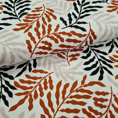 wit terracotta nude zwart bladeren olijfboom ROXX poplin katoen