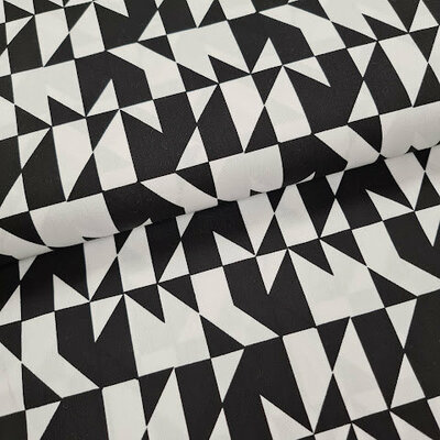 wit zwart driehoek vakjes -triangels ROXX poplin katoen