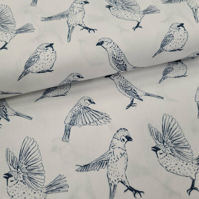 wit blauw vogels digitaal poplin katoen (op=op)