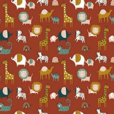 terracotta oker wit groen blauw baby circus diertjes biologisch poplin katoen (op=op) U*