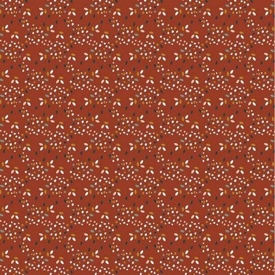 nog 1,1m - terracotta oker wit groen blauw stipjes en blaadjes biologisch poplin katoen (op=op)