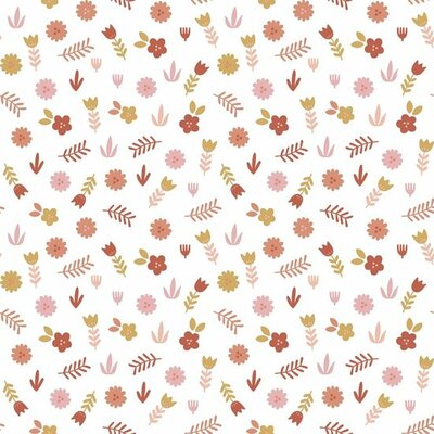 wit rood roze (blush) camel oker tulp en bloemen poplin katoen (op=op)
