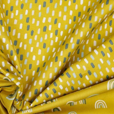 geel (mosterd/oker) vintage groen kiezel wit donker groen verf streepjes poplin katoen (op=op)