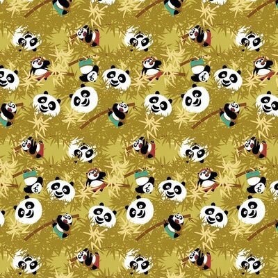 geel (mosterd/oker) wit zwart panda kungfu digitaal - tricot