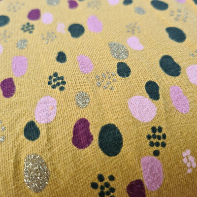 geel (mosterd/oker) bordeaux rood donker groen roze goud vlekjes glitter - tricot