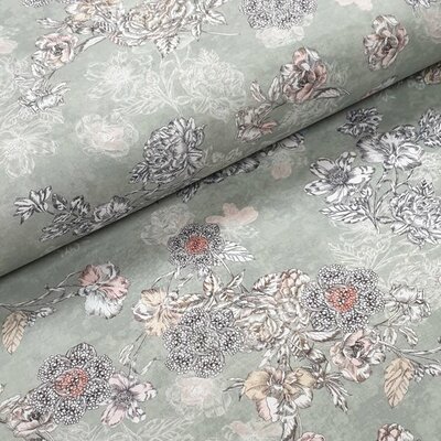 groen (olijf vintage oud) terracotta camel wit bloemen udi digitaal katoen (op=op)