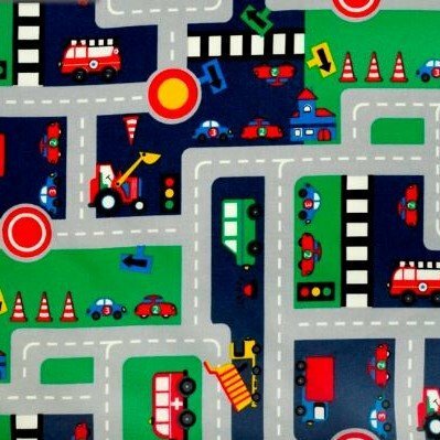 blauw groen grijs rood geel gekleurde wegenstof - stratenstof katoen