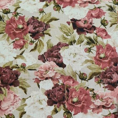 beige pink roses digital cotton