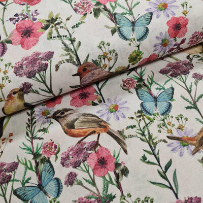 flowers birds and butterflies digital cotton