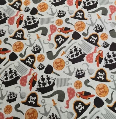 wit grijs terracotta zwart piraat en papegaai udi digitaal katoen