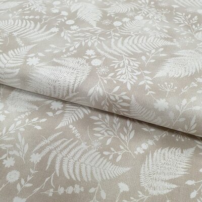 beige (kiezel) met wit varen- en wilde blaadjes botanisch poplin katoen