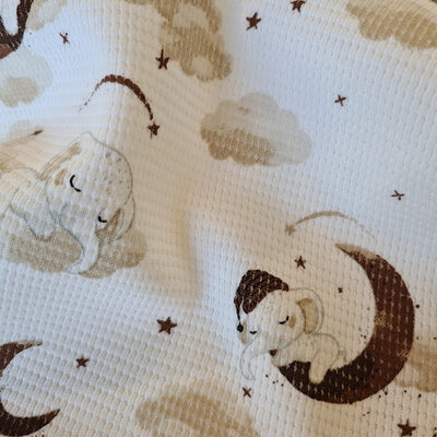 wit (off white) beige (kiezel) bruin olifant wolk maan ster digitaal Wafel tricot (op=op)