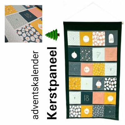 groen (vintage) mosterd-oker perzik roze zee groen wit poplin katoen paneel stof adventskalender x-mas