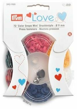 mix kleuren kam snaps mini 9mm in bewaardoos met hulpstukje - 72 stuks assortie Prym love