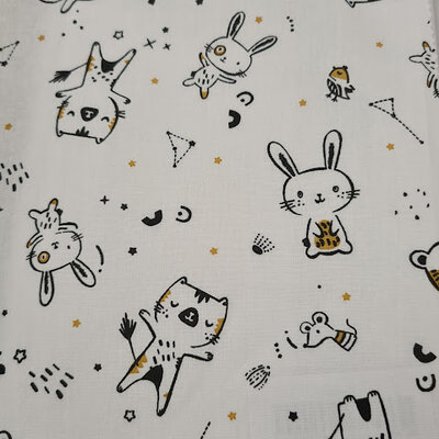 wit zwart camel/mosterd poes konijn muis dieren katoen (op=op)