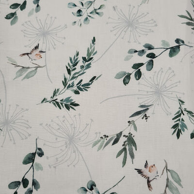 white dark green peach eucalyptus dandelion birds cotton