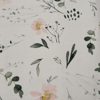 white dark green pink beige eucalyptus flowers cotton