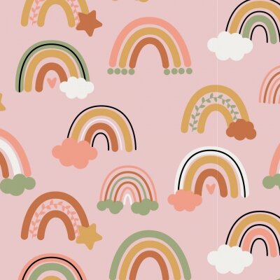 nog 1,35m - roze (poeder) oker groen terracotta wit regenboog - french terry (op=op)