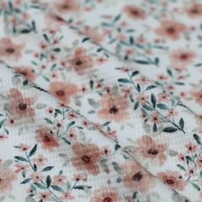 off white nude pink green peach quince bloom flowers digital cotton waffle jersey