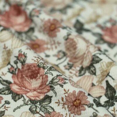 creme natural peach green claypink English Garden flowers digital cotton waffle jersey