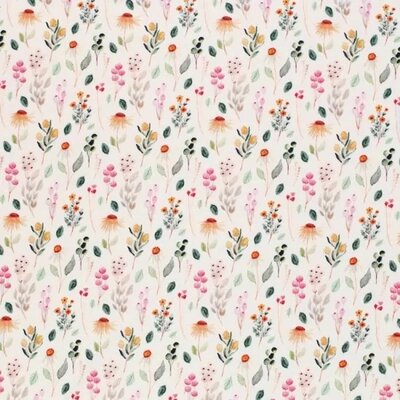 wit (off white) geel framboos roze beige camel groen Naturel lente bloemen - digitaal poplin katoen (op=op)