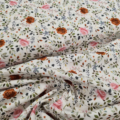 wit cognac roze groen blauw takjes rozen en bloemen udi digitaal katoen