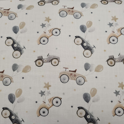 wit beige (taupe) natural grijs auto's met ballonnen en sterren Udi digitaal katoen