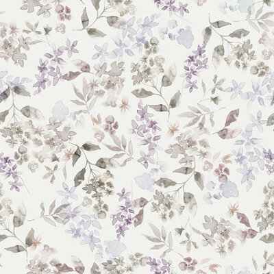 nog 55cm - wit (off white) mauve (oud) lila grijs waterbloemen aquarel digitale - biologische tricot (op=op)