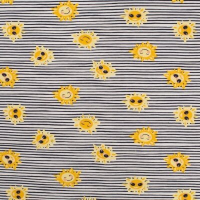 wit donker blauw strepen geel (oker) zonnetjes - tricot (op=op) 