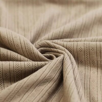 beige (taupe) katoenen Pointelle (strepen) tricot (op=op)
