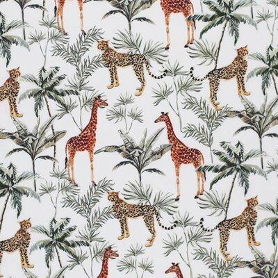 Tijdelijk  op- wit (off white) groen cognac palmboom luipaard giraf jungle digitaal poplin =o